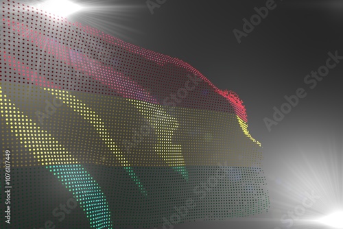 pretty national holiday flag 3d illustration. - hi-tech picture of Bolivia flag made of dots waving on grey with empty space for your content photo