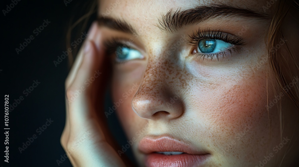 Artistic shot of a girl applying makeup primer with her fingers, neutral background for emphasis, light creating soft highlights, hd quality, realistic skin texture, professional studio shot, Artistic shot of a girl applying makeup primer with her fingers, neutral background for emphasis, light creating soft highlights, hd quality, realistic skin texture, professional studio shot,