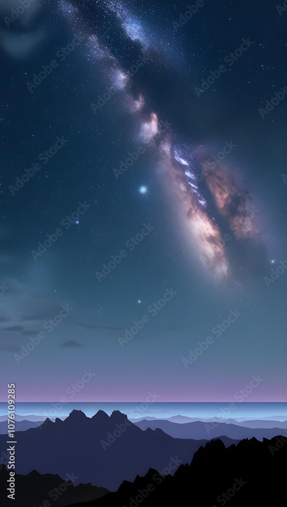Serene Night Sky Over Mountains. HD Phone Wallpaper Serene Night Sky Over Mountains. HD Phone Wallpaper