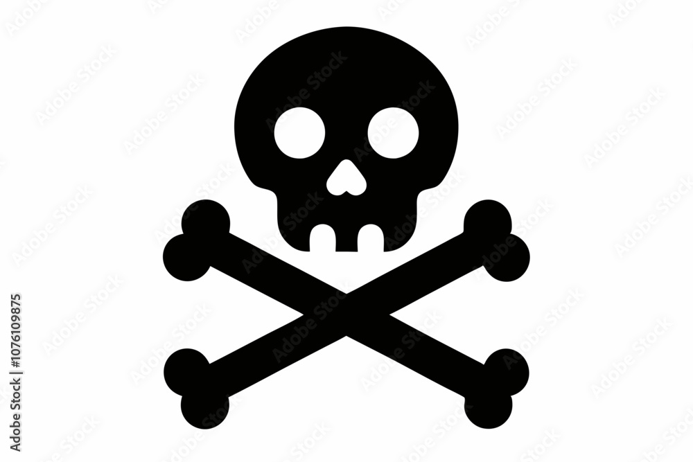 Crossbones and skull flat vector icon, Crossbones and skull silhouette Crossbones and skull flat vector icon, Crossbones and skull silhouette