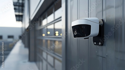 Sleek Black and White Security Mounted on Industrial Building