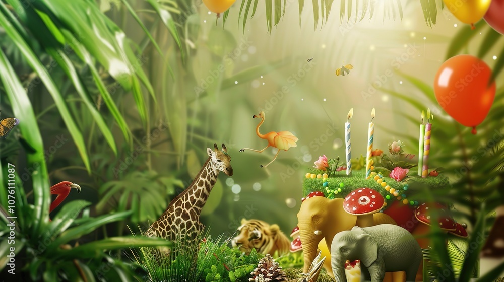 Obraz premium Explore the Wild: Jungle Adventure Birthday Background Ideas