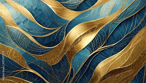 Abstract background,  Brandeis blue and Brass abstract pattern characterized by wavy lines and contours that create a sense of depth and texture. Brandeis blue and Brass enhances photo