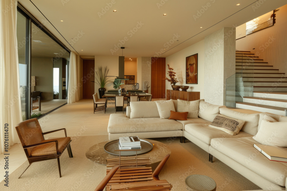 Fototapeta premium Modern Living Room with Minimalist Decor. AI generative