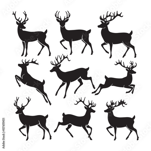 Collection of silhouettes of wild animals in the deer family vector file
