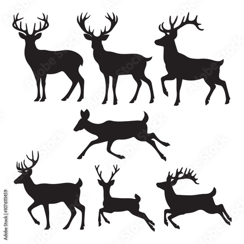 Collection of silhouettes of wild animals in the deer family vector file