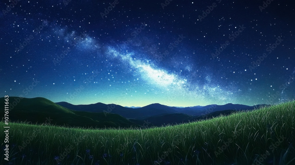 Serene Night Sky Over Rolling Hills Serene Night Sky Over Rolling Hills