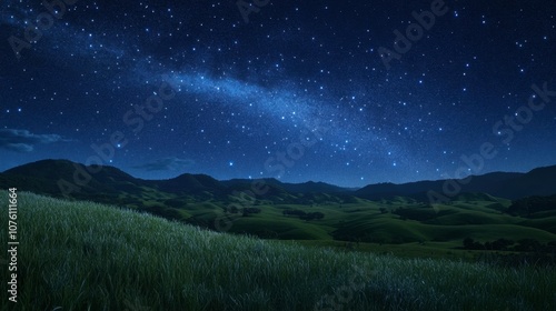 Starry Night Over Serene Green Hills