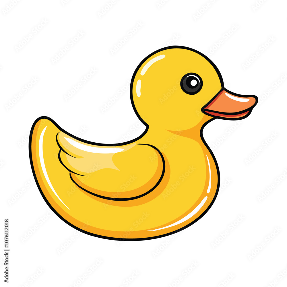 Yellow rubber duck toy illustration, Vector illustration of a classic yellow rubber duck with an orange beak and wing, symbolizing a bath toy and playful childhood item.
Yellow rubber duck toy illustration, Vector illustration of a classic yellow rubber duck with an orange beak and wing, symbolizing a bath toy and playful childhood item.