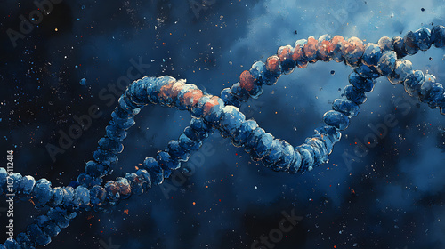 A double helix of DNA structure set against a blue background, symbolizing the complexity and beauty of genetic science, ideal for themes related to genetics, biology, medical research, molecular stru photo