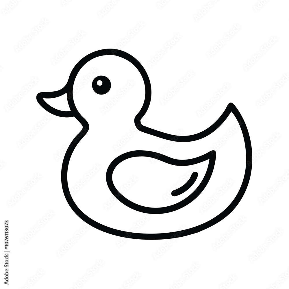 Rubber duck icon in black outline style, Vector illustration of a rubber duck toy shown in a simple black outline, representing a classic bath toy and playful design.
Rubber duck icon in black outline style, Vector illustration of a rubber duck toy shown in a simple black outline, representing a classic bath toy and playful design.