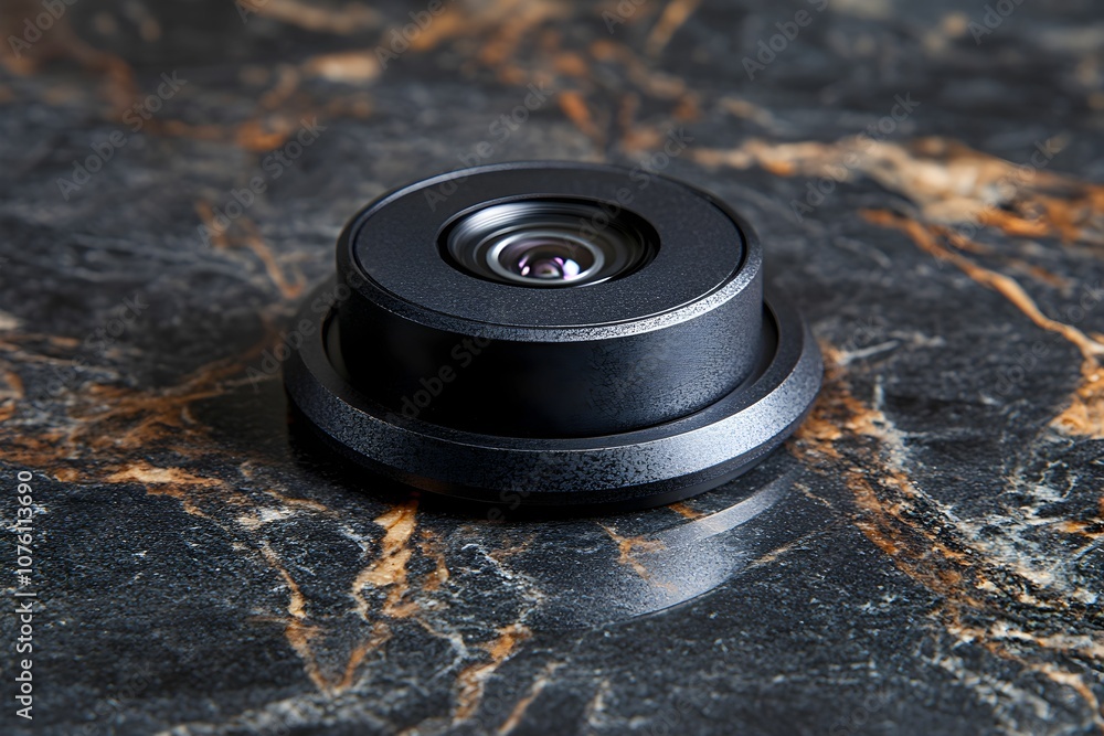 A sleek black Wifi Mini CCTV Inbuilt Battery IP Camera rests on a polished marble surface, showcasing its smooth texture and minimalist design. A sleek black Wifi Mini CCTV Inbuilt Battery IP Camera rests on a polished marble surface, showcasing its smooth texture and minimalist design.