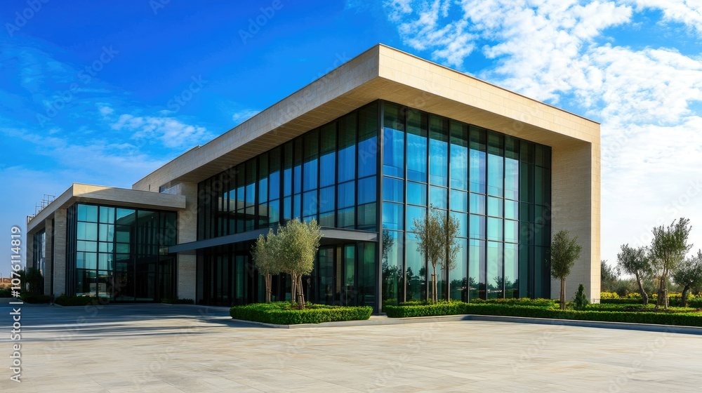 Modern Architectural Building Under Clear Blue Sky Modern Architectural Building Under Clear Blue Sky