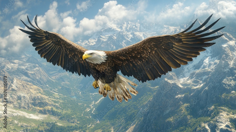 Bald Eagle Soaring Above Majestic Mountains Bald Eagle Soaring Above Majestic Mountains