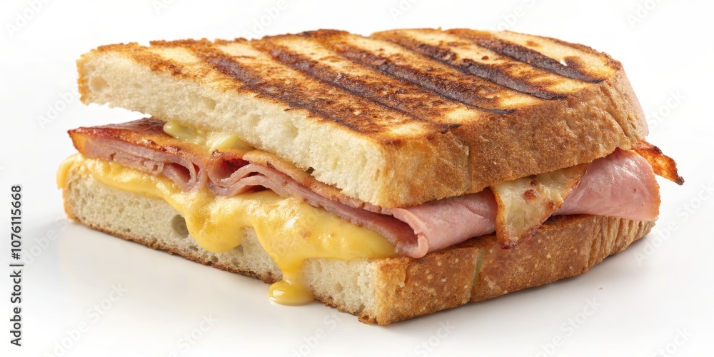 Crispy Fried Ham and Cheese Sandwich Isolated, Golden Toasted Bread, Delicious Comfort Food, Savory Snack, Macro Photography of Classic Grilled Sandwich on White Background Crispy Fried Ham and Cheese Sandwich Isolated, Golden Toasted Bread, Delicious Comfort Food, Savory Snack, Macro Photography of Classic Grilled Sandwich on White Background