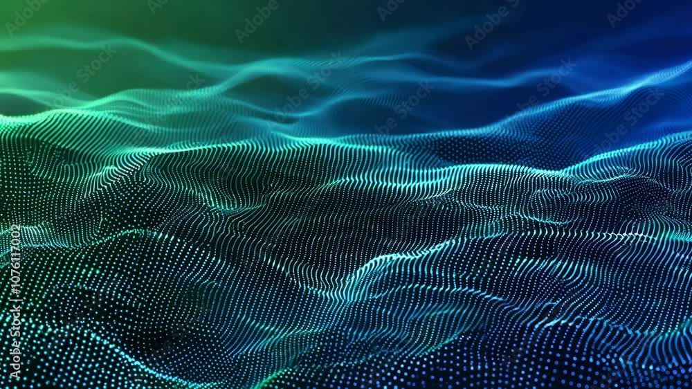 Abstract Digital Data Wave motion blue and green particles technological background forming wavy landscape 4k video Abstract Digital Data Wave motion blue and green particles technological background forming wavy landscape 4k video