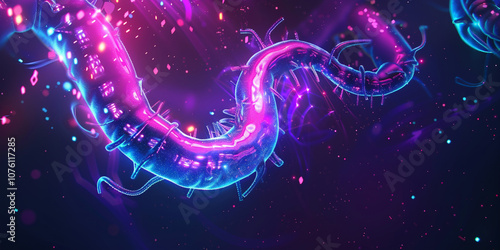 a blue and pink glowing worm