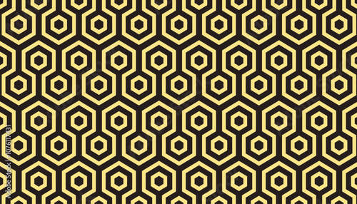 Black and yellow hexagons tortoiseshell motif pattern background. Japanese Kikko hexagonal geometric vector art. photo