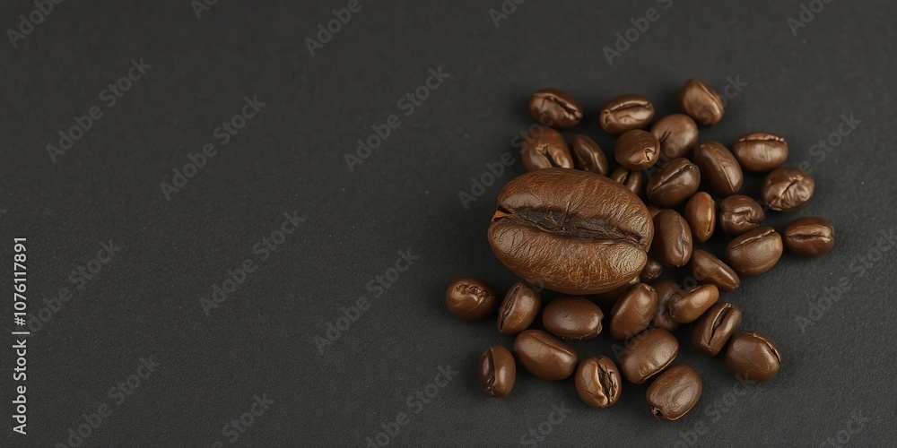 Naklejka premium Roasted coffee bean on a dark background, perfect for coffee lovers, morning, roasted, drink