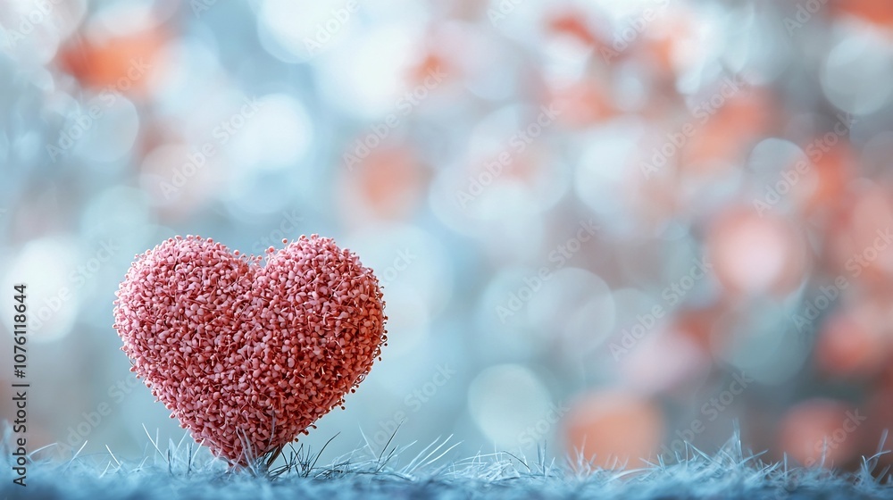Fototapeta premium Heartfelt Red Heart Decor on Blurred Wintry Background