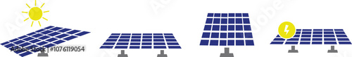 Solar system plates icon set. The main solar panel types flat and line vector of monocrystalline polycrystalline and thin film solar energy panel with Sun collection isolated on transparent background