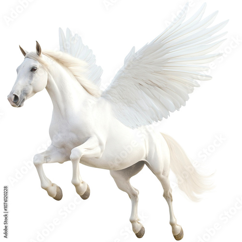 white pegasus with wings spread isolated on transparent