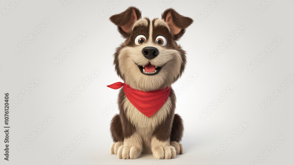 happy cartoon dog with red bandana, sitting and smiling joyfully happy cartoon dog with red bandana, sitting and smiling joyfully
