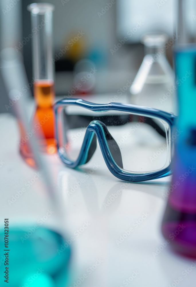 Celebrating International Day of Women and Girls in Science with vibrant lab equipment and protective eyewear