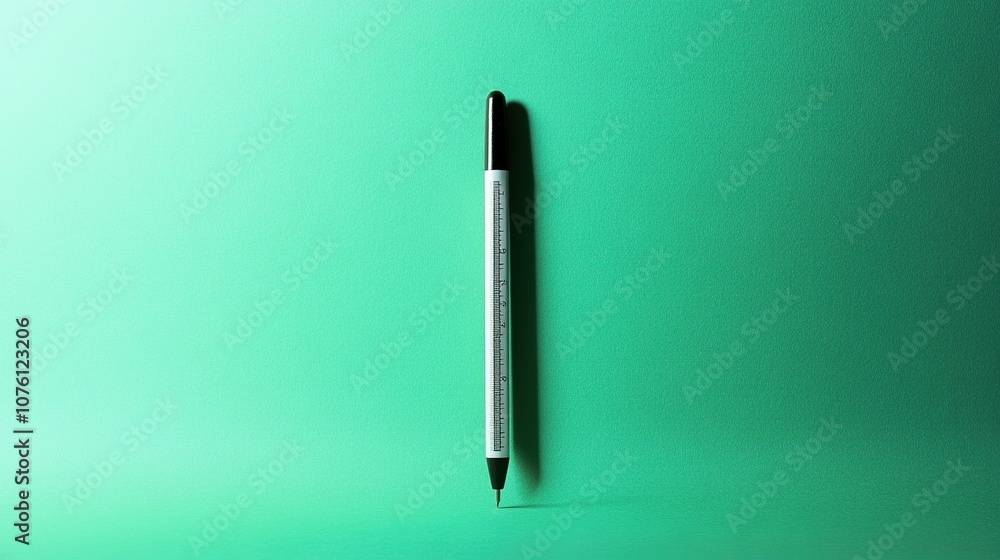 A minimalist image of a cooking thermometer isolated against a solid green background. The slim, precise design of the thermometer stands out, emphasizing its functionality and focus on accuracy. A minimalist image of a cooking thermometer isolated against a solid green background. The slim, precise design of the thermometer stands out, emphasizing its functionality and focus on accuracy.