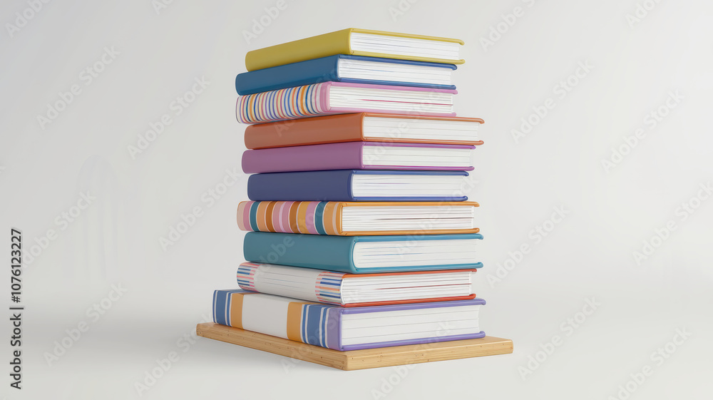Colorful stack of textbooks on wooden base, perfect for education Colorful stack of textbooks on wooden base, perfect for education