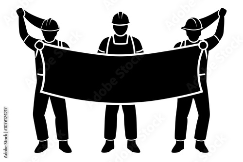 Workers Holding a Banner  | isolated vector illustration on white background