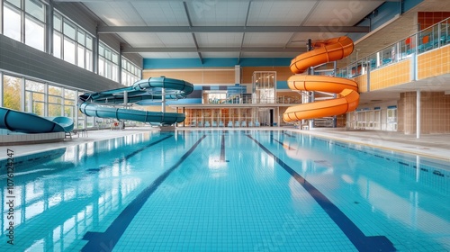 Indoor swimming pool with water slides