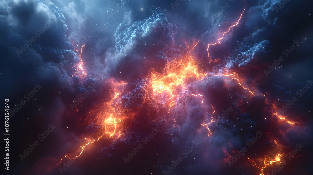 Abstract Background with Orange and Blue Nebula, Stars Abstract Background with Orange and Blue Nebula, Stars