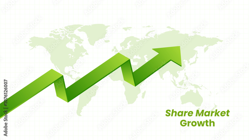 Business share market growth green arrow background with world map Business share market growth green arrow background with world map