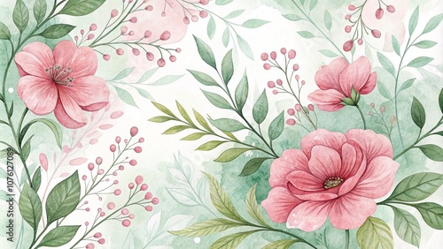 Pink and green watercolor patterned background template vector
