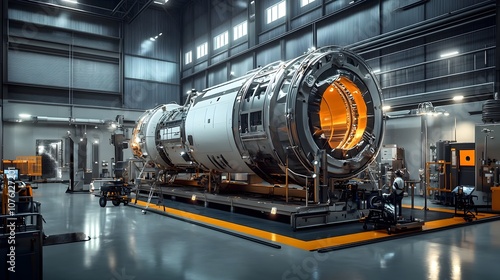 Large Industrial Turbine Engine in Modern Manufacturing Facility