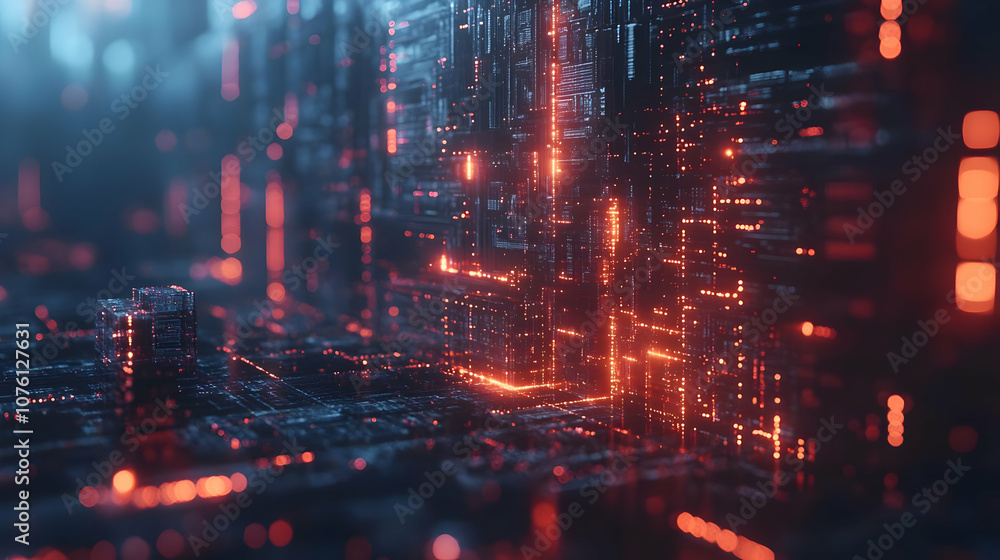 Naklejka premium Abstract 3D Background with Glowing Lines and Lights