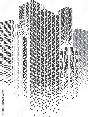 Night city buildings. Cityscape with skyscrapers silhouette. Urban landscape.