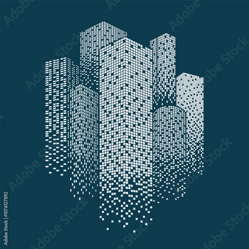 Night city buildings. Cityscape with skyscrapers silhouette. Urban landscape.
