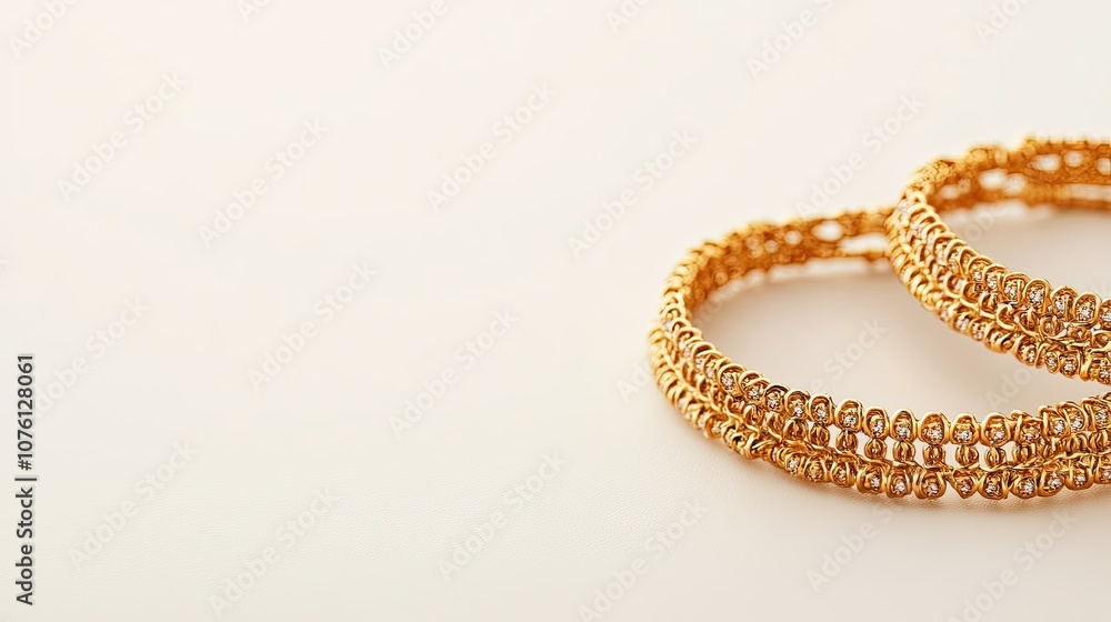 Elegant Golden Bangles on Soft Background Elegant Golden Bangles on Soft Background