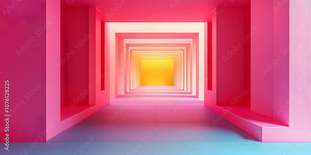 Abstract 3D Render of a Pink and Yellow Hallway Leading to a Bright Light Abstract 3D Render of a Pink and Yellow Hallway Leading to a Bright Light