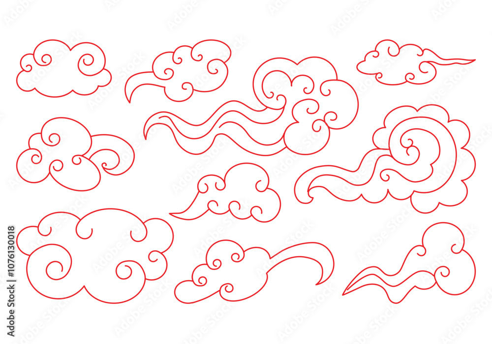 Clouds set in oriental style. Decorative Chinese illustration. Vector. Clouds set in oriental style. Decorative Chinese illustration. Vector.