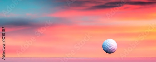 Golf ball mid-flight, dramatic sky in background, golf flight scene, distance and beauty photo