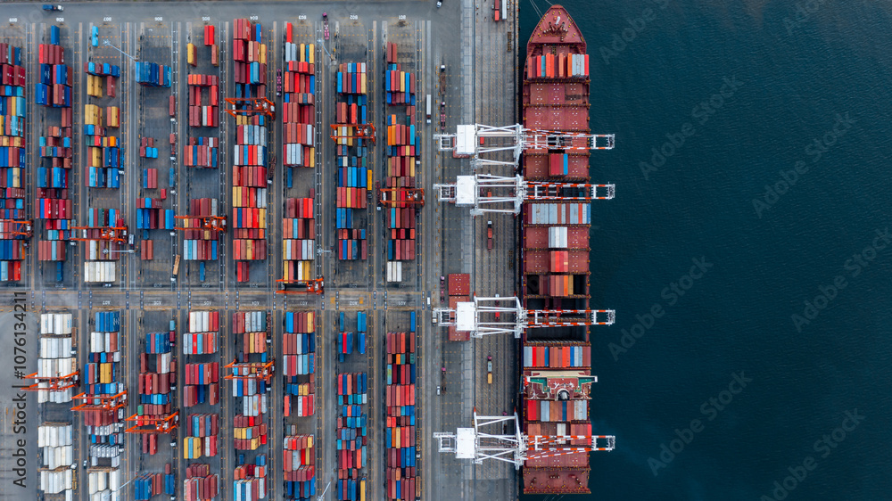 Container cargo ship global business logistic import export transportation, Container cargo ship freight shipping shipment international, Industrial business logistic freight by container cargo ship.