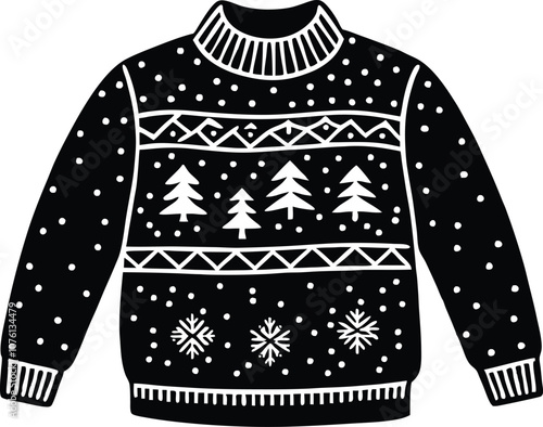 Christmas ugly sweater black christmas sweater silhouette vector