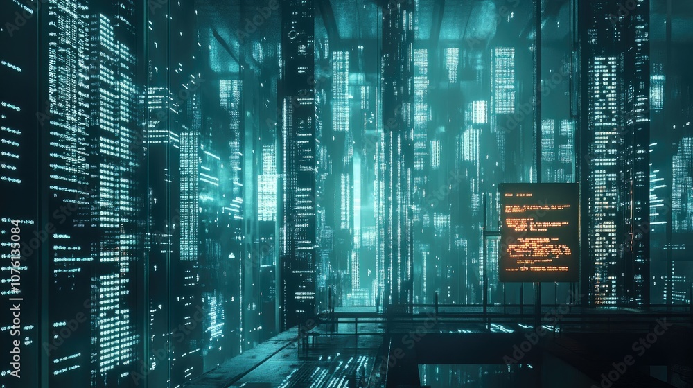 Futuristic Digital Cityscape with Blue Lights Futuristic Digital Cityscape with Blue Lights