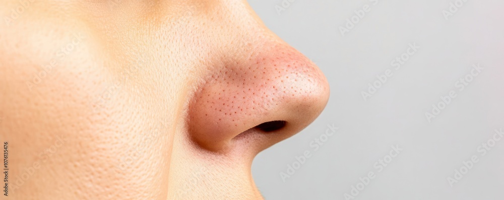 Close-up view of a human nose, highlighting skin texture and pores. Close-up view of a human nose, highlighting skin texture and pores.