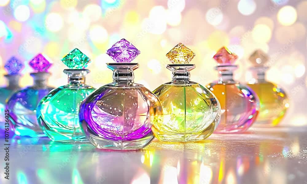 Beautiful bottles of perfume in shine atmosphere. Beautiful bottles of perfume in shine atmosphere.