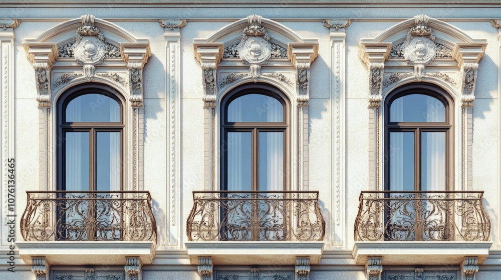 Elegant Architectural Facade with Decorative Balconies Elegant Architectural Facade with Decorative Balconies