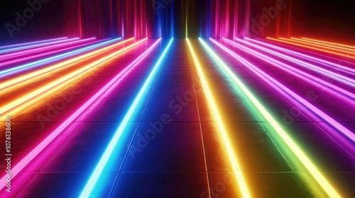 Retro neon lines create a vibrant visual on a dark background, offering a striking contrast that enhances the retro aesthetic. Ideal for designs needing a touch of retro flair and copy space.